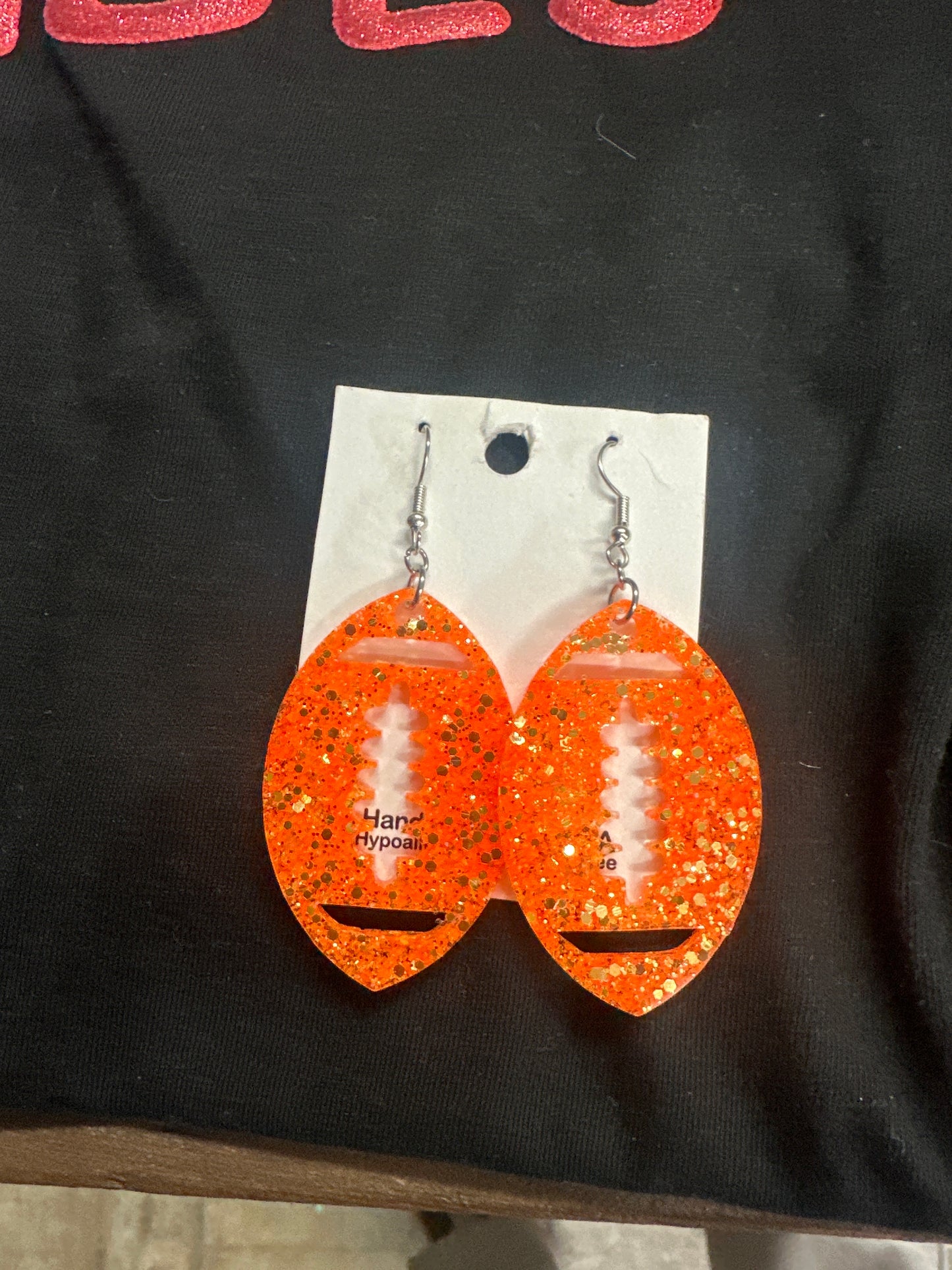 Tackle Orange Glitter Hypoallergenic Football Earrings