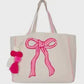 Coquette Bow Pink Sequin
Canvas Tote Bag Beige Canvas