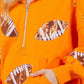 Football Sequin Orange Hooded Half Zip