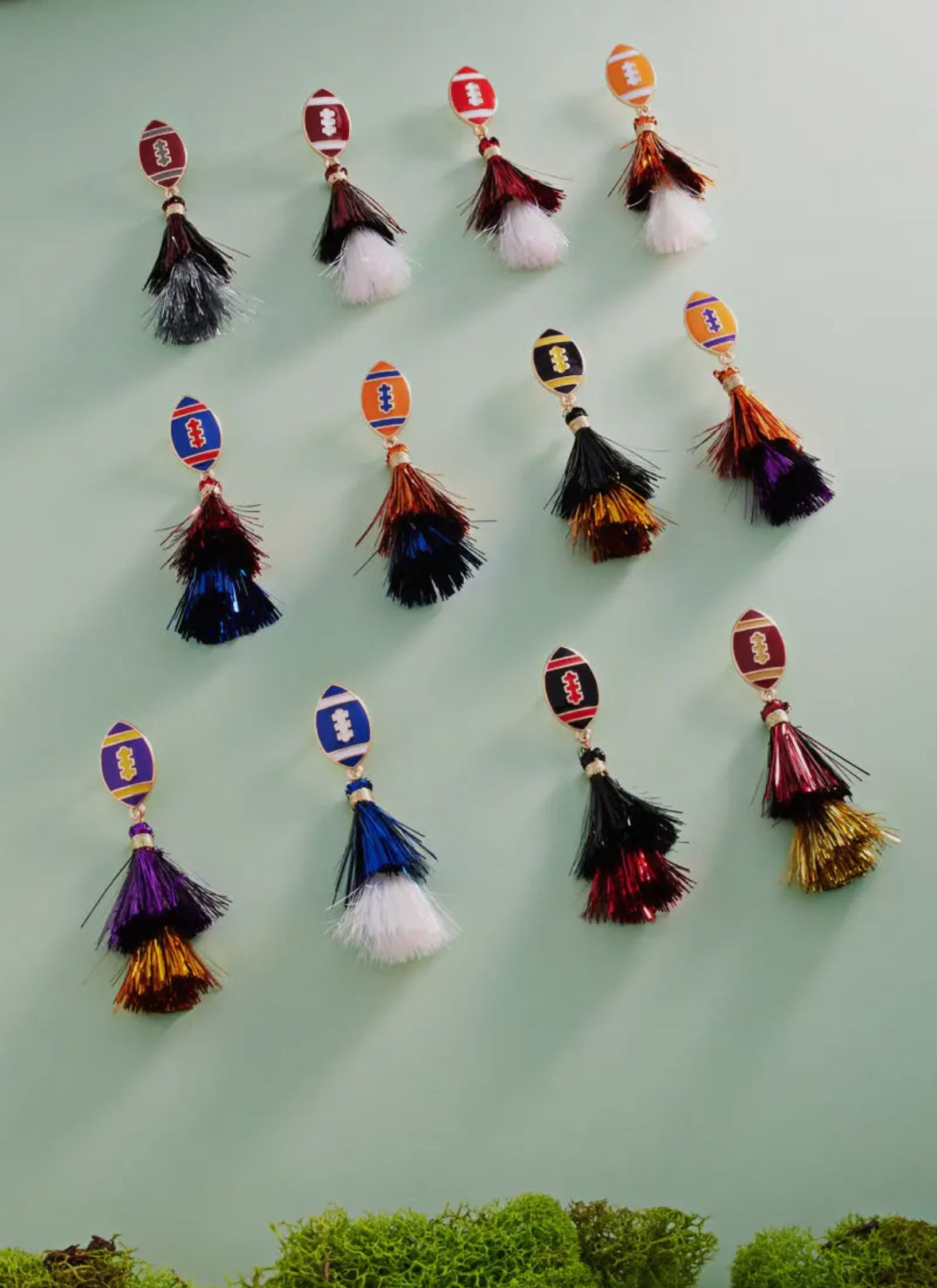 Interception Football Shaped Tassel Post Earrings