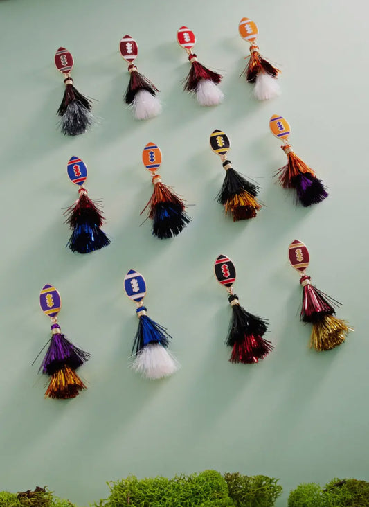 Interception Football Shaped Tassel Post Earrings