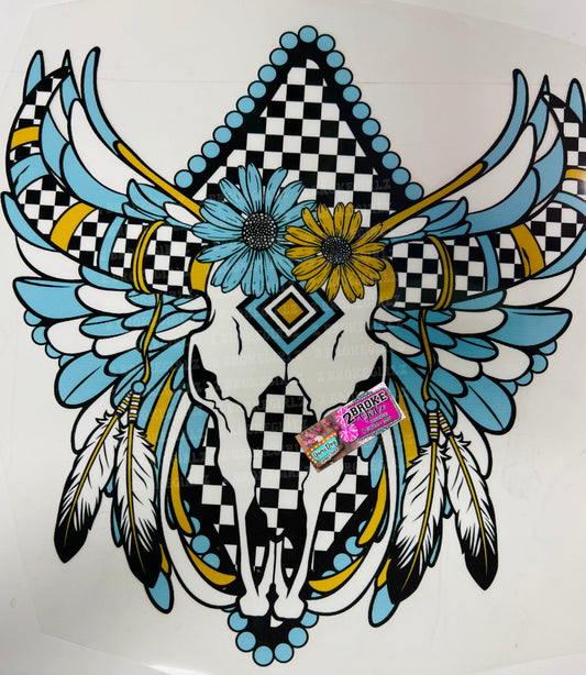 DTF Checkered Skull Transfer.