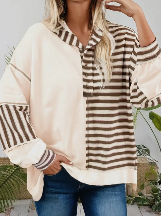 Stripe Patchwork
Buttoned Drop Pullover Top