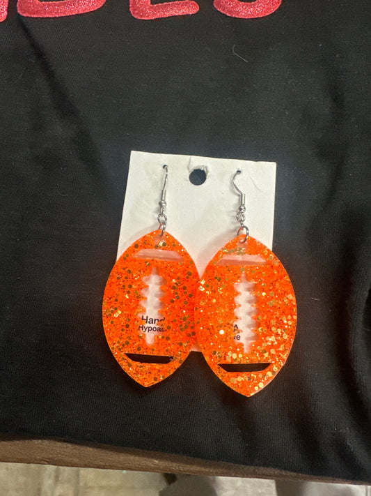 Tackle Orange Glitter Hypoallergenic Football Earrings