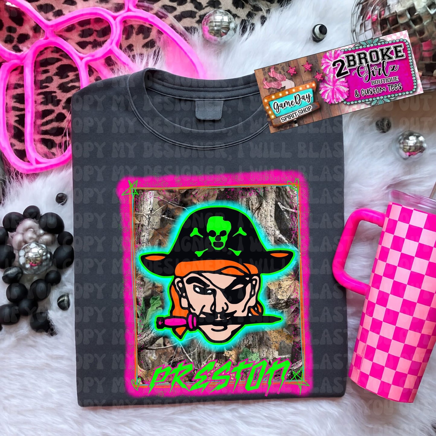 Custom Mascot Neon Camo Comfort Color Tee