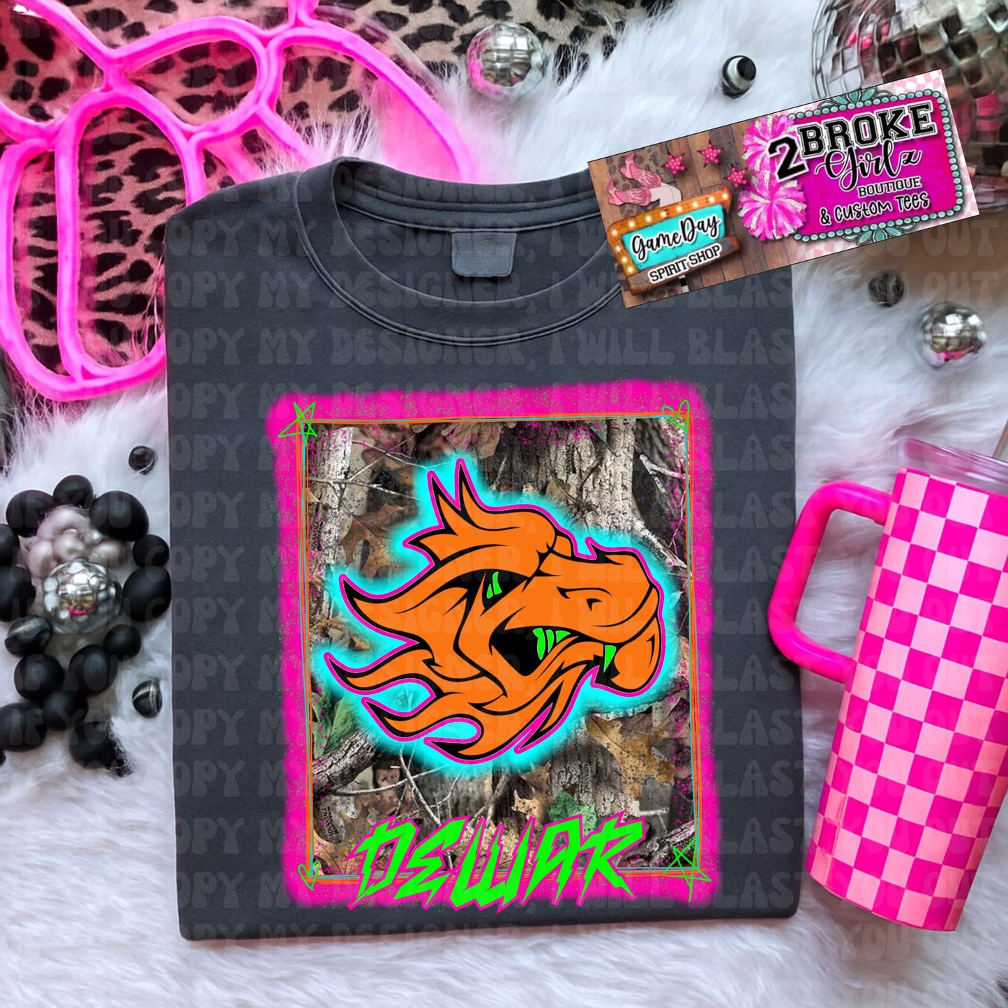 Custom Mascot Neon Camo Comfort Color Tee
