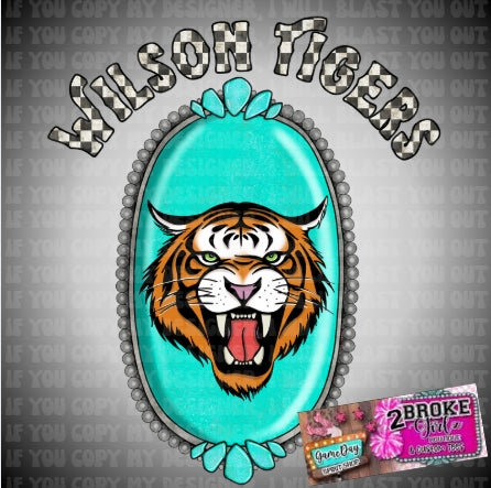 Wilson Tigers Turquoise Faux Cabochon Pendant – Funky Cowgirl Spiritwear PNG