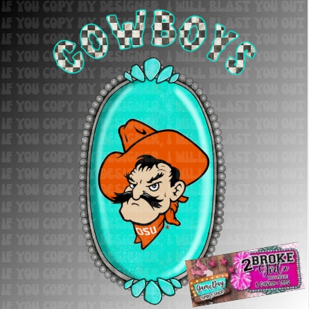 OSU Cowboys Turquoise Cabochon Pendant – Funky Cowgirl Spiritwear PNG